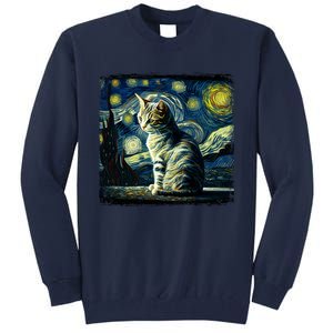 Starry Night Tabby Cat Funny Tabby Cat Graphic Men Women Tall Sweatshirt