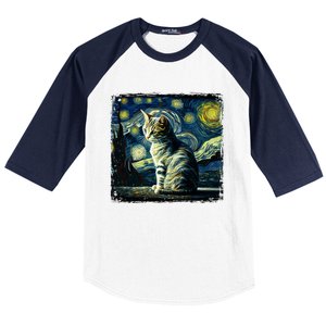 Starry Night Tabby Cat Funny Tabby Cat Graphic Men Women Baseball Sleeve Shirt