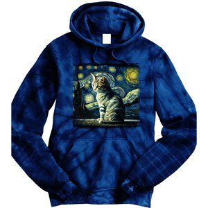 Starry Night Tabby Cat Funny Tabby Cat Graphic Men Women Tie Dye Hoodie