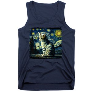 Starry Night Tabby Cat Funny Tabby Cat Graphic Men Women Tank Top