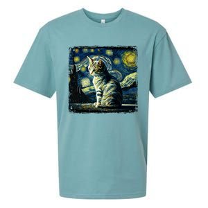 Starry Night Tabby Cat Funny Tabby Cat Graphic Men Women Sueded Cloud Jersey T-Shirt