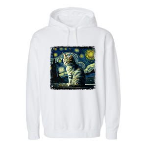 Starry Night Tabby Cat Funny Tabby Cat Graphic Men Women Garment-Dyed Fleece Hoodie