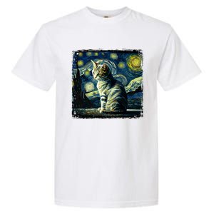 Starry Night Tabby Cat Funny Tabby Cat Graphic Men Women Garment-Dyed Heavyweight T-Shirt