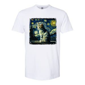 Starry Night Tabby Cat Funny Tabby Cat Graphic Men Women Softstyle CVC T-Shirt