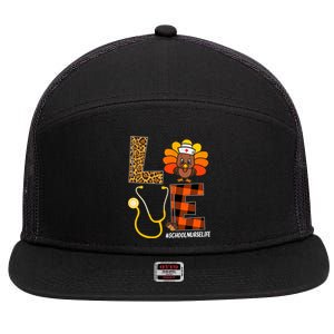 School Nurse Turkey Thanksgiving Day Love Nurse Life Fall Gift 7 Panel Mesh Trucker Snapback Hat