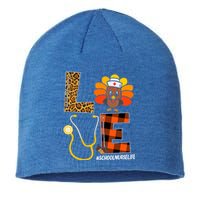 School Nurse Turkey Thanksgiving Day Love Nurse Life Fall Gift Sustainable Beanie