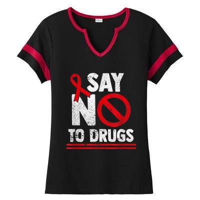 Say No To Drugs Support Red Ribbon Awareness Week Ladies Halftime Notch Neck Tee