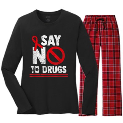 Say No To Drugs Support Red Ribbon Awareness Week Women's Long Sleeve Flannel Pajama Set 