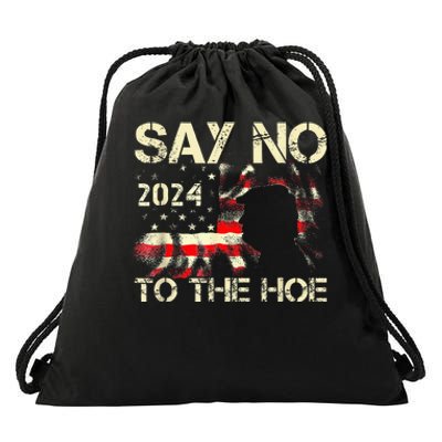 Say No To The Hoe Vote Trump 2024 America Usa Flag Drawstring Bag