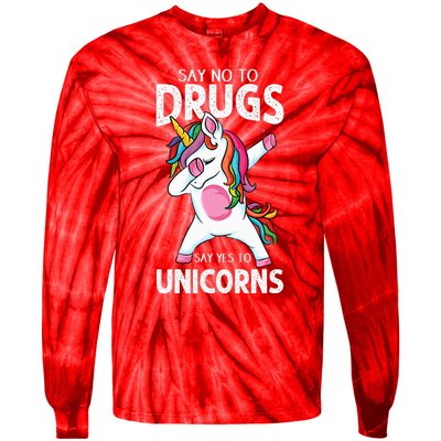 Say No To Drugs Say Yes To Unicorn Anti drug Red Ribbon Week Tie-Dye Long Sleeve Shirt