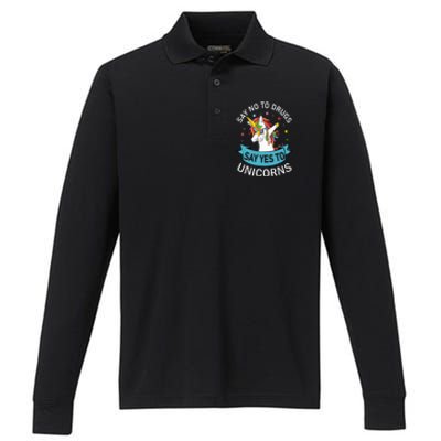 Say No To Drugs Say Yes To Unicorn Red Ribbon Week Performance Long Sleeve Polo