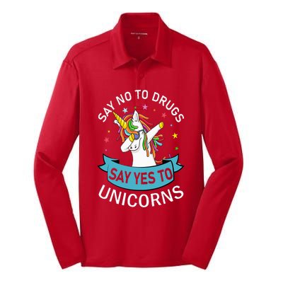 Say No To Drugs Say Yes To Unicorn Red Ribbon Week Silk Touch Performance Long Sleeve Polo