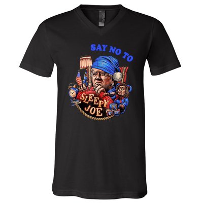 Say No To Sleep Joe, Funny AntiBiden V-Neck T-Shirt