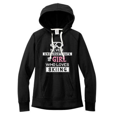 Skiing  Never Underestimate A Ski  Women's Fleece Hoodie