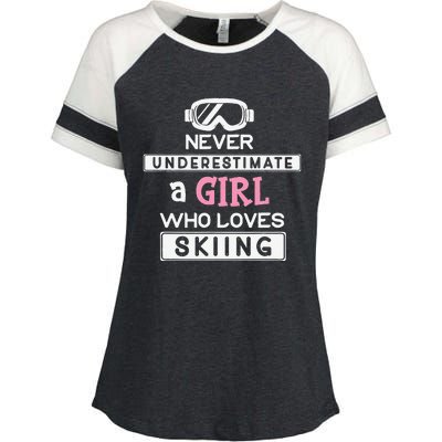 Skiing  Never Underestimate A Ski  Enza Ladies Jersey Colorblock Tee