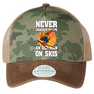 Skiing Never Underestimate An Old On Skis Winter Season Meaningful Gift Legacy Tie Dye Trucker Hat