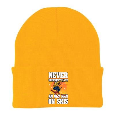 Skiing Never Underestimate An Old On Skis Winter Season Meaningful Gift Knit Cap Winter Beanie