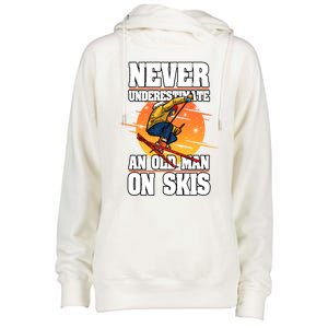 Skiing Never Underestimate An Old On Skis Winter Season Meaningful Gift Womens Funnel Neck Pullover Hood