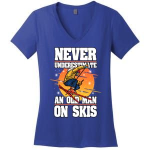 Skiing Never Underestimate An Old On Skis Winter Season Meaningful Gift Women's V-Neck T-Shirt