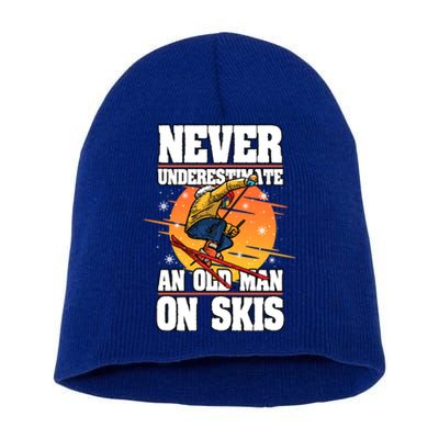 Skiing Never Underestimate An Old On Skis Winter Season Meaningful Gift Short Acrylic Beanie