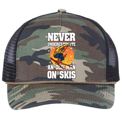 Skiing Never Underestimate An Old On Skis Winter Season Meaningful Gift Retro Rope Trucker Hat Cap