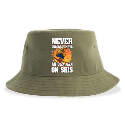 Skiing Never Underestimate An Old On Skis Winter Season Meaningful Gift Sustainable Bucket Hat