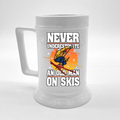 Skiing Never Underestimate An Old On Skis Winter Season Meaningful Gift Beer Stein