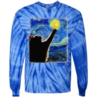 Starry Night Vincent Van Gogh Famous Painting Black Cats Tie-Dye Long Sleeve Shirt