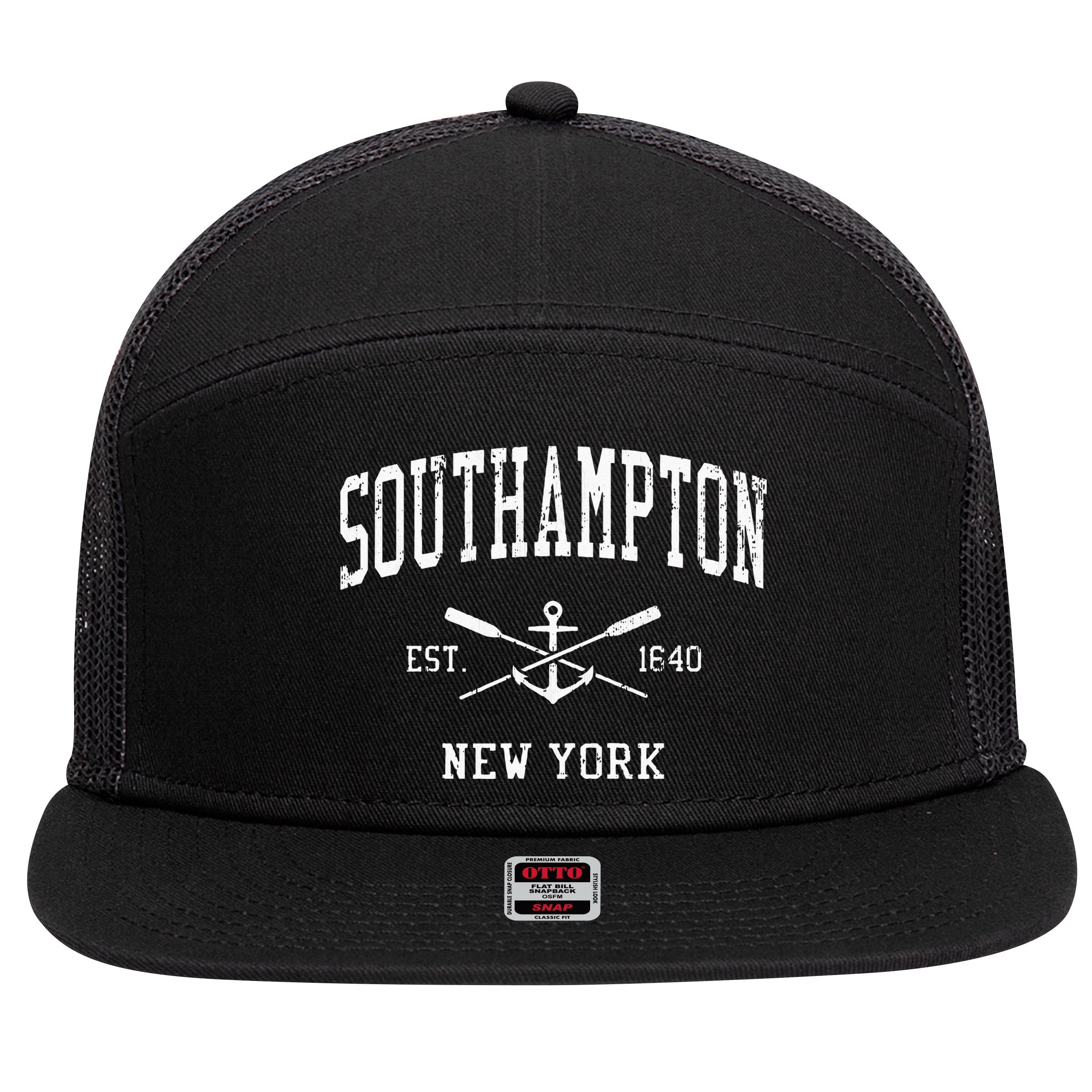 Southampton NY Vintage Crossed Oars & Boat Anchor Sports 7 Panel Mesh Trucker Snapback Hat