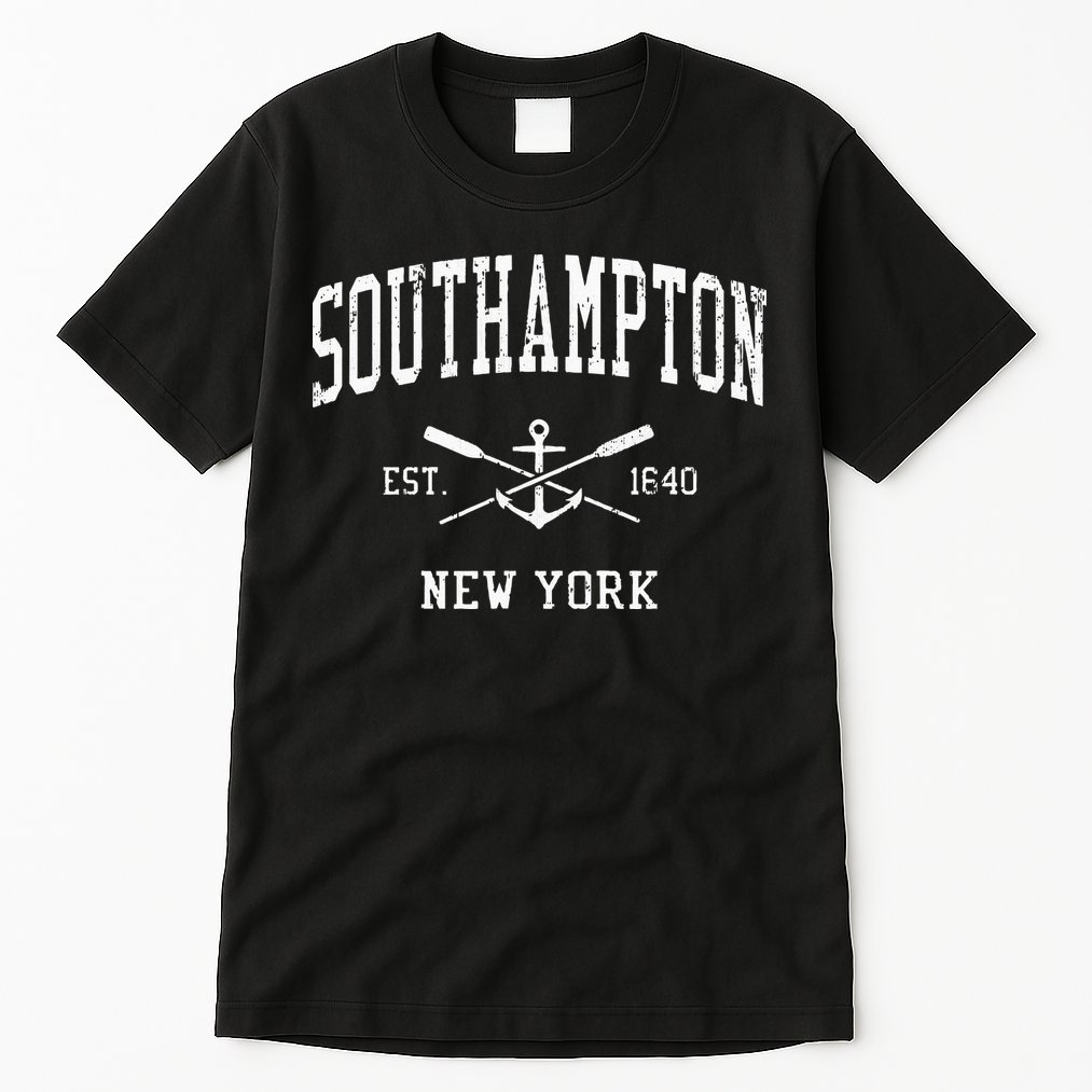 Southampton NY Vintage Crossed Oars & Boat Anchor Sports Tall T-Shirt