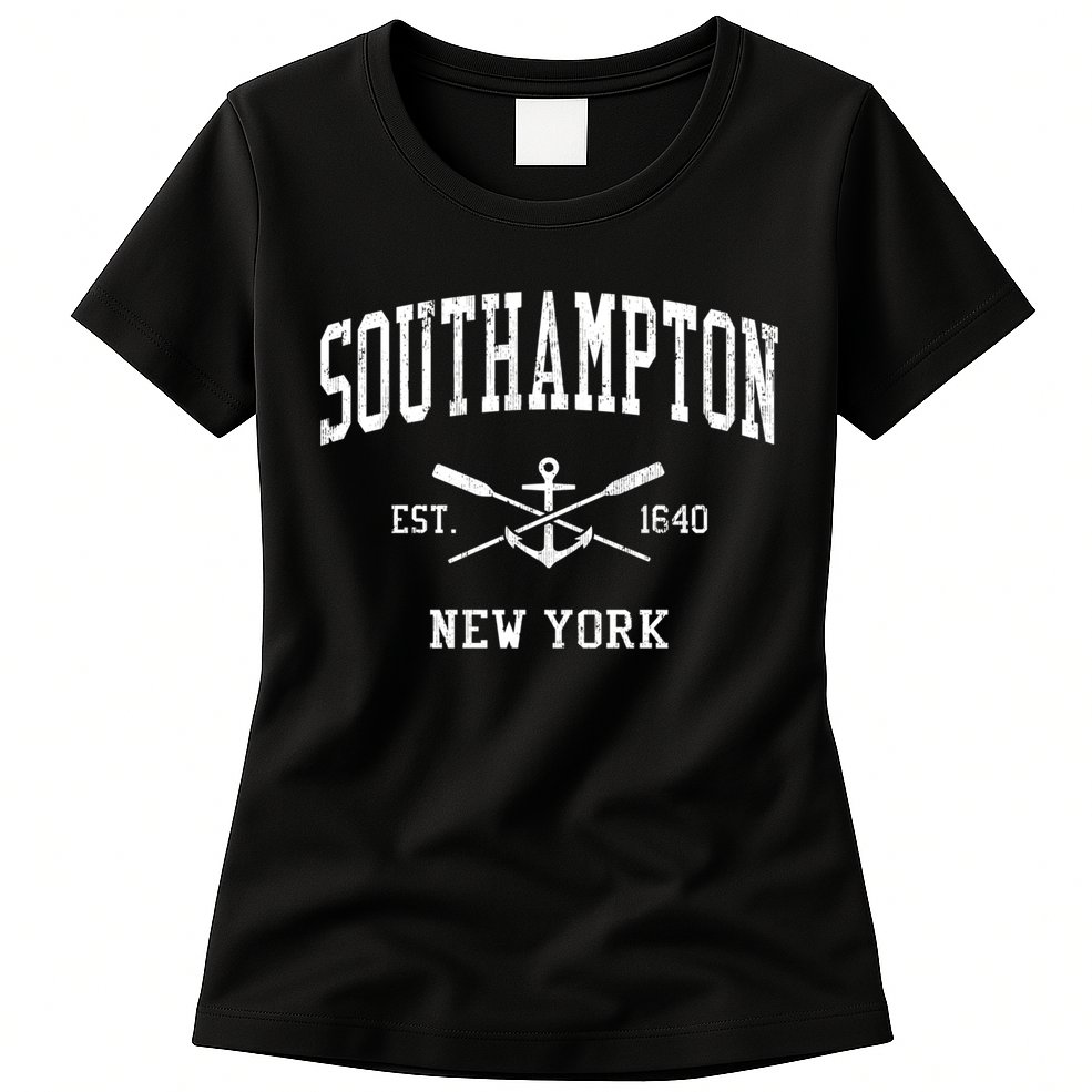 Southampton Ny Vintage Crossed Oars And Boat Anchor Sports Cool Gift Womens T-Shirt