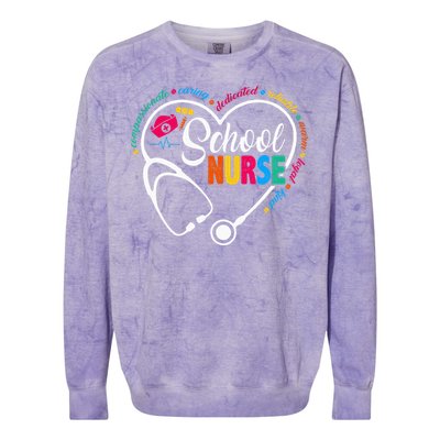 School Nurse Vintage Love Heart Nurse Life Colorblast Crewneck Sweatshirt