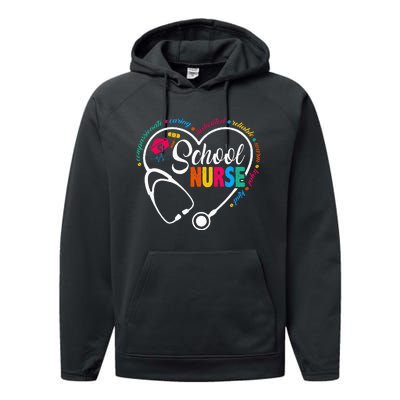 School Nurse Vintage Love Heart Nurse Life Performance Fleece Hoodie