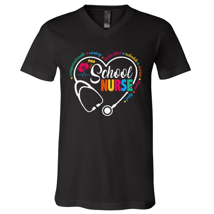 School Nurse Vintage Love Heart Nurse Life V-Neck T-Shirt