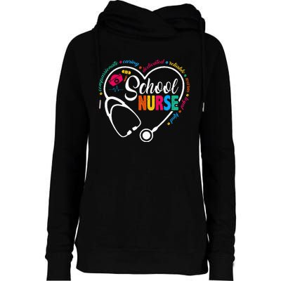 School Nurse Vintage Love Heart Nurse Life Womens Funnel Neck Pullover Hood