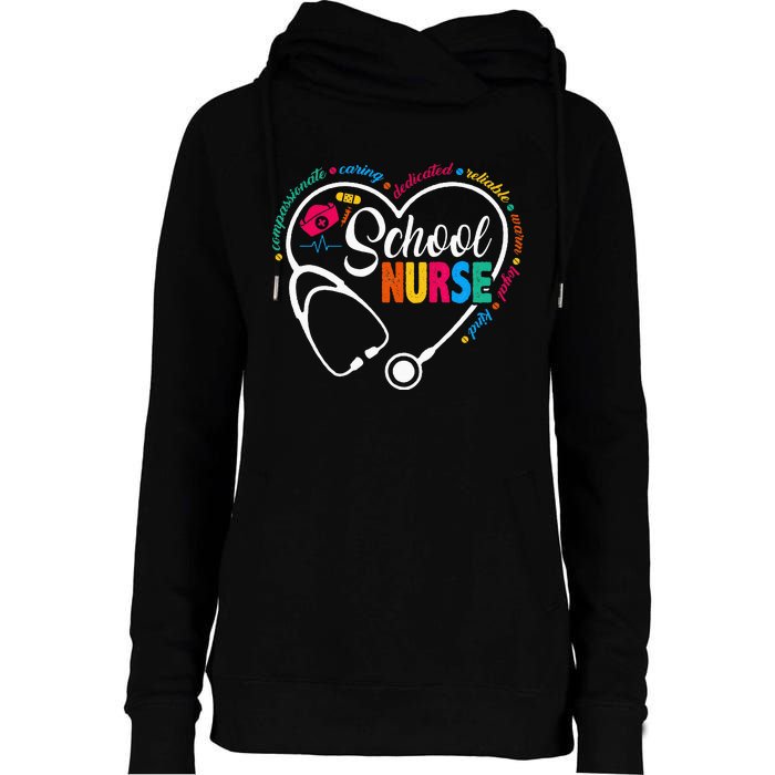 School Nurse Vintage Love Heart Nurse Life Womens Funnel Neck Pullover Hood