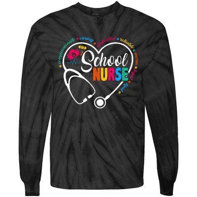 School Nurse Vintage Love Heart Nurse Life Tie-Dye Long Sleeve Shirt