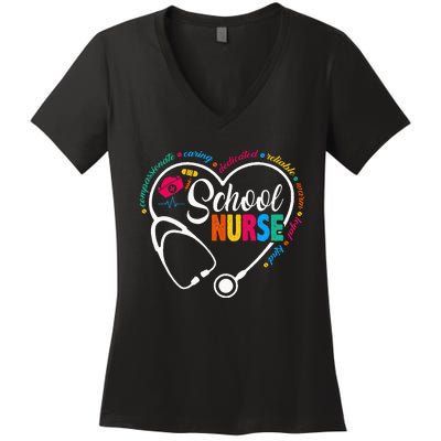 School Nurse Vintage Love Heart Nurse Life Women's V-Neck T-Shirt