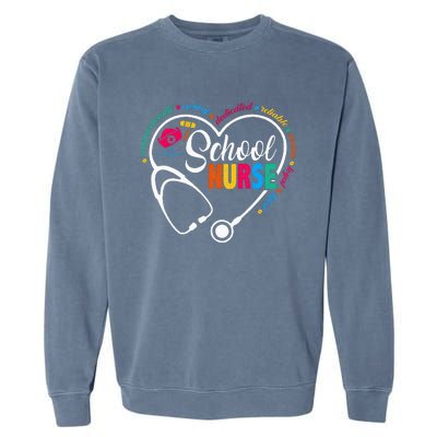 School Nurse Vintage Love Heart Nurse Life Garment-Dyed Sweatshirt