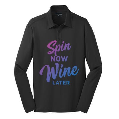 Spin Now Wine Later Spinning Cycling Workout Gift Silk Touch Performance Long Sleeve Polo