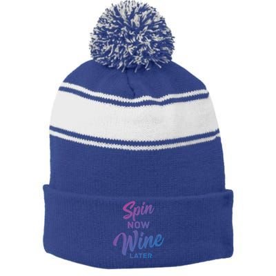 Spin Now Wine Later Spinning Cycling Workout Gift Stripe Pom Pom Beanie