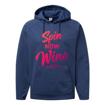 Spin Now Wine Later Spinning Cycling Workout Gift Performance Fleece Hoodie