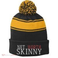 Skinny Net Worth Coffee Meets Bagel Stripe Pom Pom Beanie