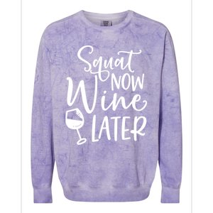 Squat Now Wine Later Funny Ing Fitness Gym Workout Funny Gift Colorblast Crewneck Sweatshirt