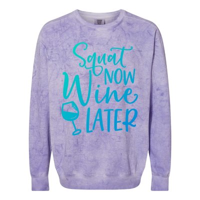 Squat Now Wine Later Funny Ing Fitness Gym Workout Funny Gift Colorblast Crewneck Sweatshirt