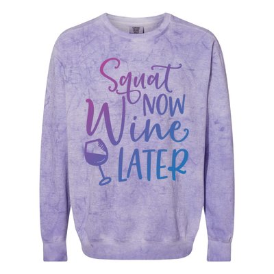 Squat Now Wine Later Funny Ing Fitness Gym Workout Funny Gift Colorblast Crewneck Sweatshirt