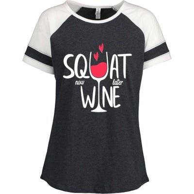 Squat Now Wine Later Funny Wine Gym Exercise Lovers Gift Funny Gift Enza Ladies Jersey Colorblock Tee