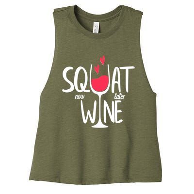 Squat Now Wine Later Funny Wine Gym Exercise Lovers Gift Funny Gift Women's Racerback Cropped Tank