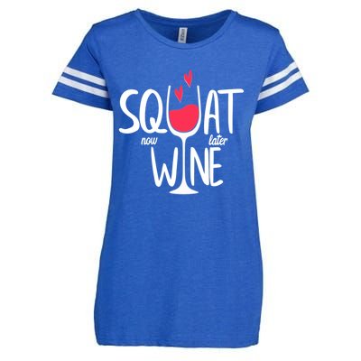 Squat Now Wine Later Funny Wine Gym Exercise Lovers Gift Funny Gift Enza Ladies Jersey Football T-Shirt