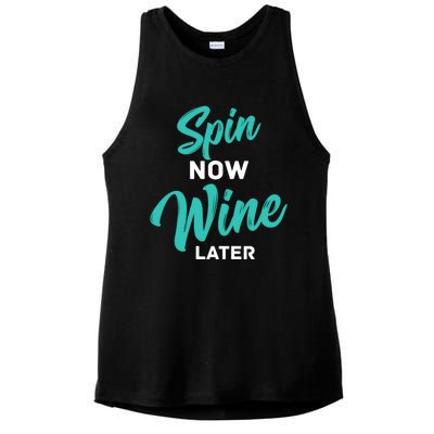 Spin Now Wine Later Gym Class Fitness Workout Humor Gift Ladies PosiCharge Tri-Blend Wicking Tank